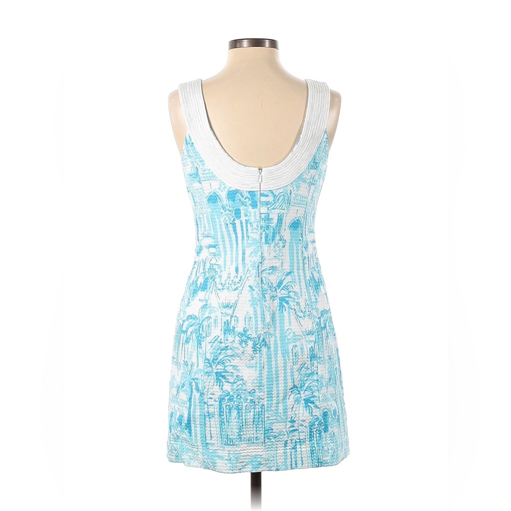 Lilly Pulitzer White Aqua Blue Cord Embelished 100% Cotton Dress Lined Sz 6 - Picture 2 of 6